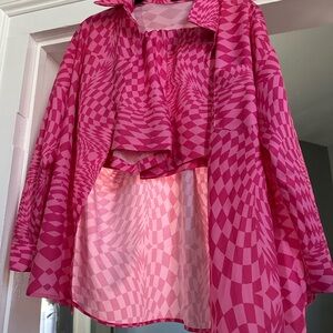 Vibrant Pink Geometric Blouse shorts set
